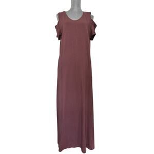 D&Co Mauve Cold Shoulder Maxi Dress Size Large Stretch Knit Minimalist
